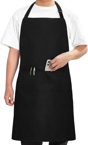 Image of Bonnin Adjustable Bib Apron with 2 Pockets Chefs Apron Professional Quality Butchers Restaurant Kitchen Baking Gardening Coffee house School College Cotton Apron for Men Women with Long Ties(1, BLACK)