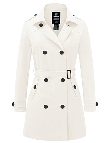 Image of Wantdo Women's Warm Trench Coat Double-Breasted Coat Windproof Outerwear Jacket Lightweight Outdoor Coat Cream Beige M
