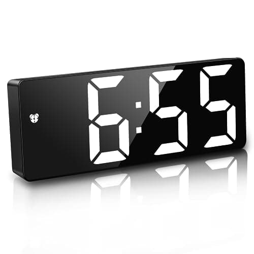 Image of JQGO Alarm Clock Digital Battery Powered, LED Travel Alarm Clocks Beside Mains Powered Non Ticking with Snooze Temperature Date Time Brightness Adjustable for Kids Adults, White