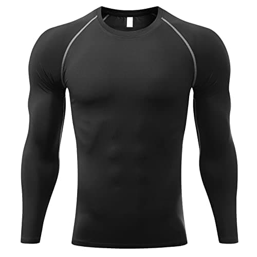 Image of Sillictor Compression Tops for Men Quick Dry Football Training Running Top Mens Long Sleeve Hiking Golf Ski Base Layer Tops Men Sports Thermal Underlayer High Wicking Muscle Support 3323 Black XL
