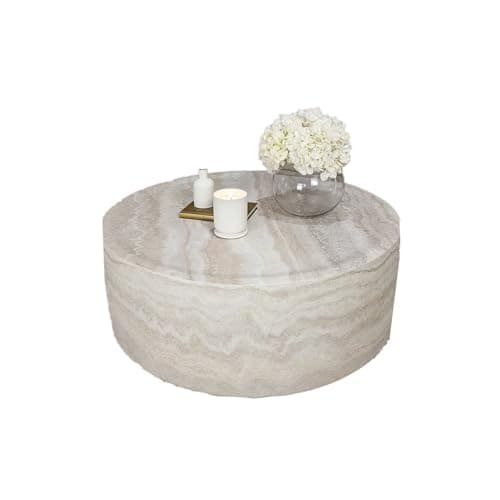 Image of rowen homes Celeste Neutral Marble Look Coffee Table (30x80cm) - Modern Style Round Centre Table for Living Room, Stylish Home Decor - Luxury Interiors