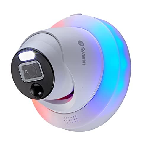 Image of Swann Add-On DVR Enforcer Dome Security Camera with Sensor Spotlight, 4K UHD Video, Indoor or Outdoor Design, Dusk to Dawn Color Night Vision Plus True Detect Heat and Motion Detection