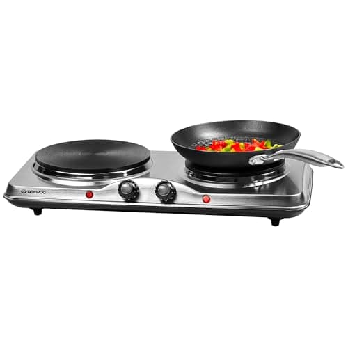 Image of Daewoo Double Hot Plate Electric Hob – 2500W Tabletop Hob with 2 Ring Heating Plates, Portable & Compact – Ideal for Student Living, Camping, Caravans & Emergency Cooking