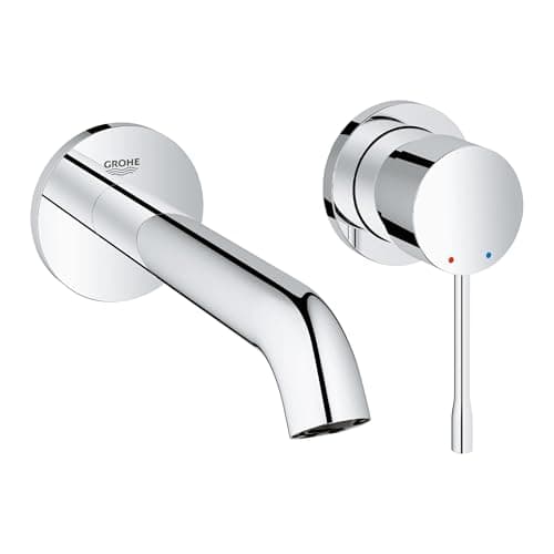 Image of GROHE Essence – Wall Mounted 2 Hole Basin Mixer Tap (Metal Lever, Water Saving Mousseur 5.7 l/min, Centre Distance 110 mm, Projection 183 mm, Concealed Body Not Included), Chrome, 19408001