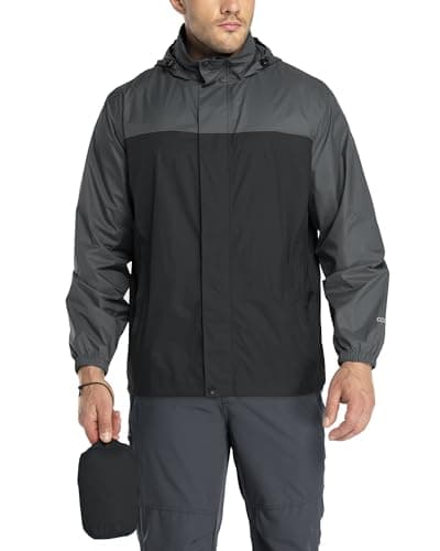 Image of 33,000ft Men's Lightweight Waterproof Outdoor Jackets Windproof Rain Shell Jacket Packaway Hooded Raincoat for Golf Fishing Cycling Black/Grey 4XL