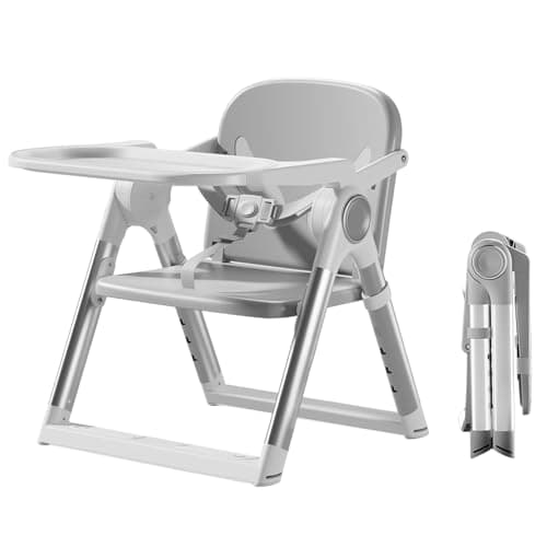 Image of UBRAVOO 3-in-1 Portable Booster Seat Dining, Adjustable Foldable High Chair with Double-Layer Dinner Plate, Convertible High Chair for Babies with Eat & Play 6 Months Plus (Grey)