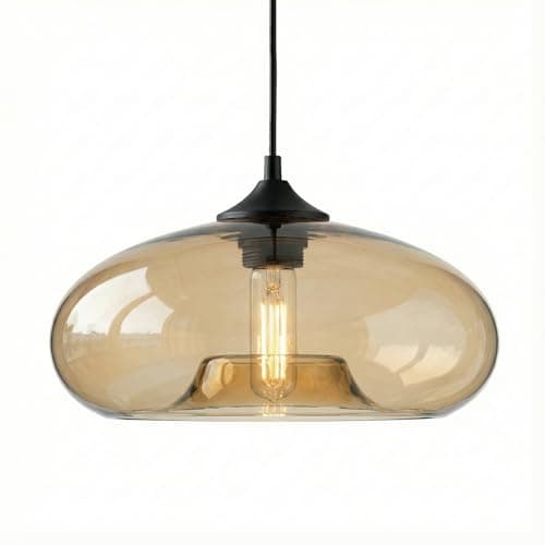 Image of HJXDtech Pendant Light with 28cm Glass Lampsahde, Industrial Vintage Loft Bar E27 Ceiling Hanging Lamp for Kitchen, Dining &Living Room (Amber)