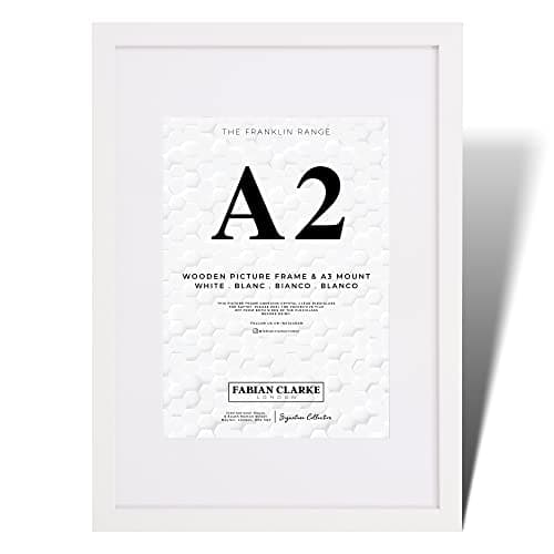 Image of Fabian Clarke London® Modern White A2 Wooden Picture Photo Frame with White A3 Mount to Hang Portrait or Landscape