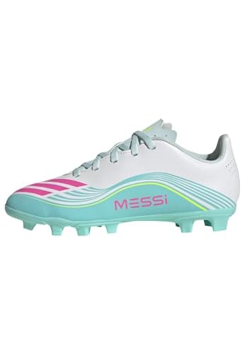 Image of adidas Unisex Kids F50 Messi Club Firm Ground/Multi Ground Football Boots Kids, FTWR White/Lucid Pink/Flash Aqua, 4 UK