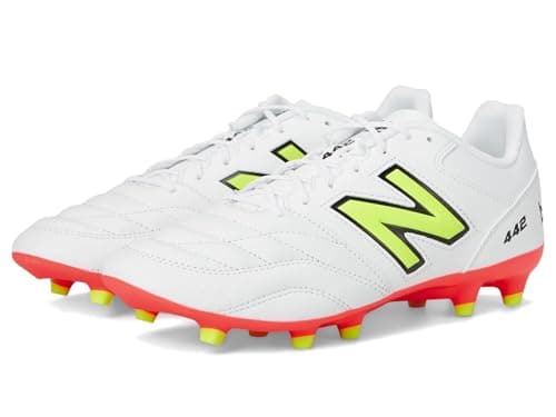 Image of New Balance Men's 442 Academy Fg V2 Soccer Shoe, White/Energy Red/Hi-lite, 11 UK