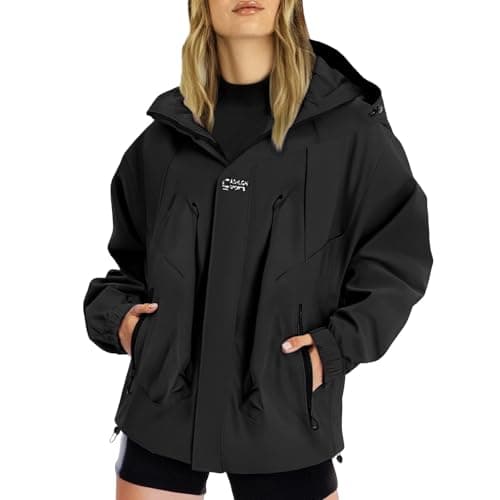 Image of Women's Waterproof Jacket Outdoor Quick Dry Raincoat Windproof Casual Zipper Windbreaker with Hood Breathable Zip Up Softshell Jackets with Pockets Hiking Outerwear Uk