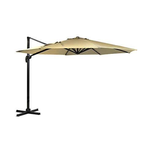 Image of CHARLES BENTLEY Outdoor, Garden, Patio 3.5m Hanging Banana Cantilever Garden Umbrella, 13kg, Water Resistant, Sunshade, Free Standing, Crank Winding System, Tilt Function, In Beige (340x320cm)