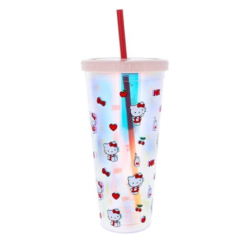 Image of Blueprint Collections Hello Kitty Beaker & Straw | 600ml Capacity | Cute Drinking Cup for Kids | Hello Kitty Gifts & School Supplies