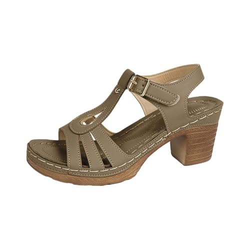 Image of WOMENS Heeled Sandals with Sling Strap Clearance Size 5 Open Toe Wide Fit Comfort Cushioned Chunky Block Heels Slingback Sandals YL250522 002_Coffee Footwear