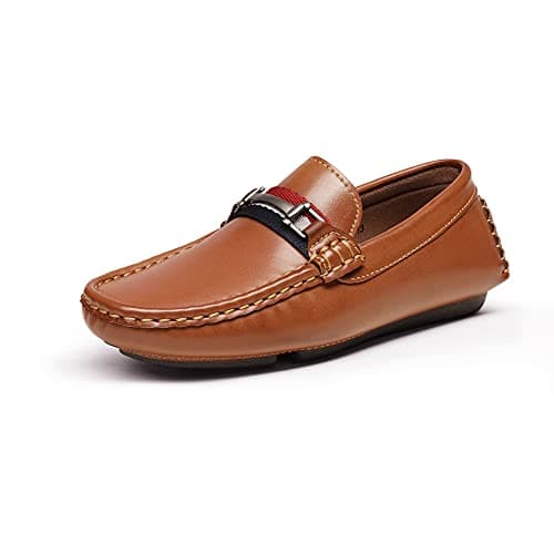 Image of Bruno Marc Boys Leather Slip-On Loafers Dress Shoes for Kids, Lightweight Breathable School Shoes for Back to School, Comfort Fit Casual & Formal,Size 1 Big Kid,Brown,SBLS218K