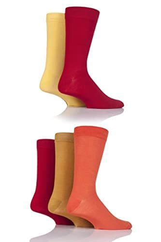 Image of SockShop Men's Patterned Bright Colourful Natural Bamboo Socks Various Designs for Everyday Wear Size 7-11 Pack of 5 Red Hot 7-11