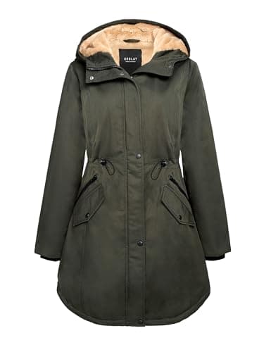 Image of Orolay Women's Thickened Parka Coat Windproof Fleece Lined Hooded Jacket Outdoor Winter Coat with Pockets Green L