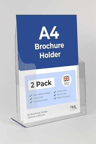 Image of A4 Leaflet Holder Dispenser Free Standing Size (2 Pack) Clear Polypropylene Brochure Display Stand for Retail Office Reception Counter Desktop Literature Rack