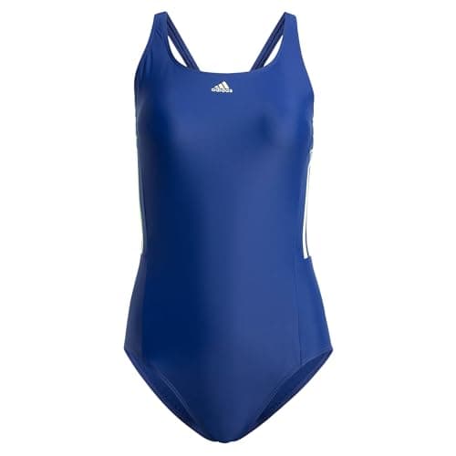 Image of adidas Women's Mid 3-Stripes Swimsuit, Dark Blue/Green Spark, 40