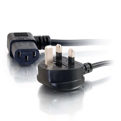 Image of C2G C2G82034 0.5 Metre 18 AWG 90 degree power cable (IEC320C13R to BS1363) Right Angle Kettle lead, Black