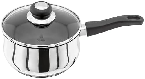 Image of Judge Vista Stainless Steel Non-Stick Large Saucepan 18cm 1.8L, Shatterproof Vented Glass Lid, Induction Ready, Oven Safe