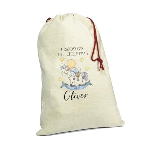 Image of Grandson's 1st Christmas Rocking Horse Luxury Personalised Christmas Santa Sack