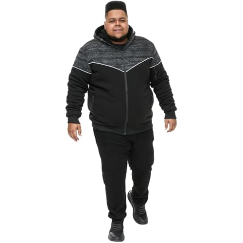 Image of Duke Mens Hennessey Zip Through Heavyweight Hoodie with Sherpa Lining - Black - 4XL