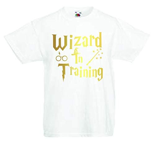 Image of Wizard in Training T-Shirt Harry Potter Inspired T Shirt Birthday Gift for Boys or Girls Tshirt Age 2-3 to Age 12-13 (Age 12-13, White)