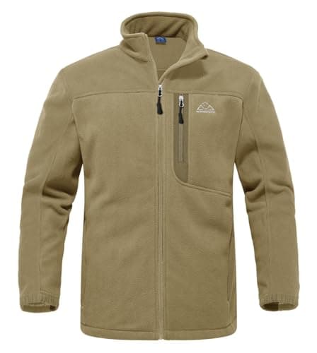 Image of YSENTO Mens Full Zip Micro Fleece Jacket Warm Winter Outdoor Hiking Walking Stand Collar Jacket(Khaki,L)