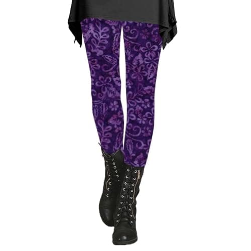 Image of High Leggings for Women Soft Workout Hiking Gym Women's Autumn and Winter Leggings Artistic Printed Soft Stretchy Pants 7/8 Leggings for Women High Waist (Purple, L)