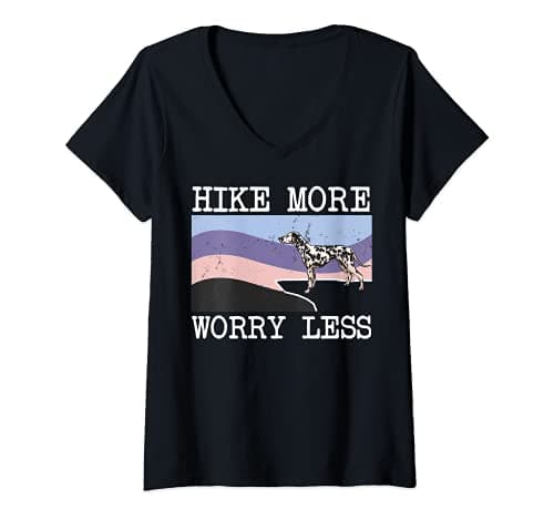 Image of Womens Dalmatian Hike More Worry Less Graphic Hiking V-Neck T-Shirt