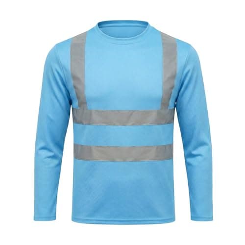 Image of HYCOPROT High Visibility Reflective Safety Long Sleeve T Shirts Moisture Wicking Mesh, Quick Dry Breathable Lightweight Reflective Tee Blue