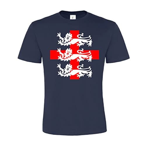 Image of Edward Sinclair| Stylish Men's Wear | Half Sleeve Round Neck |Three Lions England Unisex | White - Red Print | Navy Color T-Shirt (XXL)