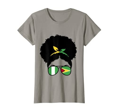 Image of Nigeria and Guyana Mix Afro Bun Nigerian and Guyanese T-Shirt