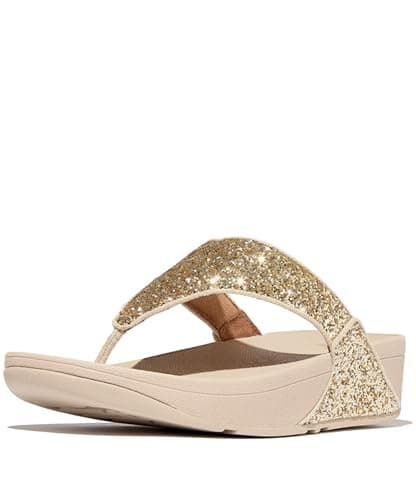 Image of Fitflop Women's Lulu Glitter Flip Flops, Toe-Post Sandals, Comfortable with Natural Arch Support - Platino - 8 UK