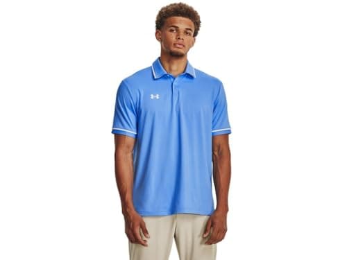Image of Under Armour Team Tipped Mens Short Sleeve Polo Shirt, Carolina Blue / White, 3XL
