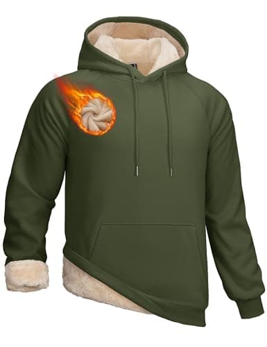 Image of TACVASEN Fleece Hoodie Men Winter Jumpers Heavyweight Thermal Sweatshirts Work Hoodies with Front Pocket Army Green,M