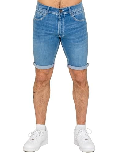 Image of 989Zé ENZO Mens Stretch Denim Shorts Above Knee Roll Up Summer Half Pant Jeans Bottoms EZS648 Shorts LSW 40 Light Blue