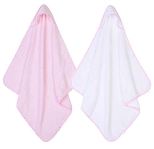 Image of Adore Home 2 x Hooded Baby Towel Soft 100% Cotton Bath Wrap Pack of Two Towels, Pink & White