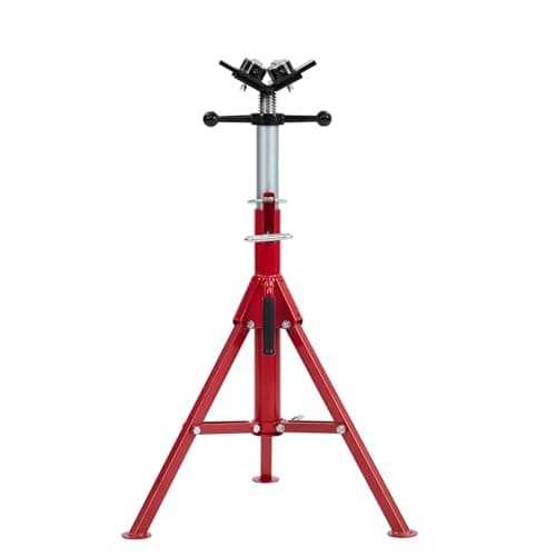 Image of GarveeHome Folding V-Head Pipe Jack Stand - Adjustable Height 28-52 Inches - 1/8"-12" Capacity - 2500 lbs Load - Heavy Duty Pipe Support with 4 Ball Heads - Ideal for Welding and Pipe Fitting
