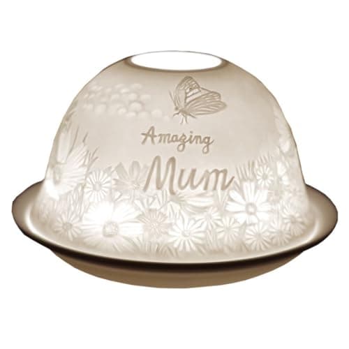 Image of Cello Porcelain Tealight Holder Dome - Amazing Mum Design with 3D Projection & Message for Scented Unscented Tealights & LED Candle Holder Wax Warmer Present from Daughter or Son