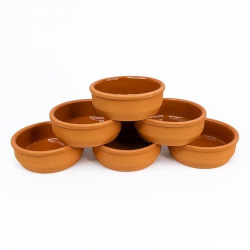 Image of TheOwnas Terracotta Tapas Dishes – Set of 6, 12cm-200ml Natural Terracotta Food Serving Bowls - Ovenproof Glazed Clay Ramekin Set for Cooking, Baking, Tapas, Mezze & Dips.