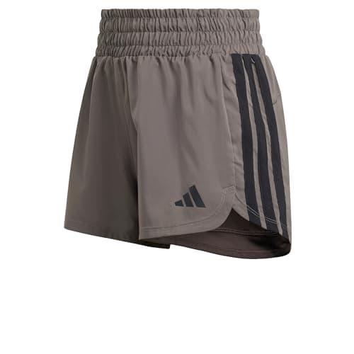 Image of adidas Women's Pacer Workout Woven High Rise Shorts, Charcoal/Black, S 5 inch