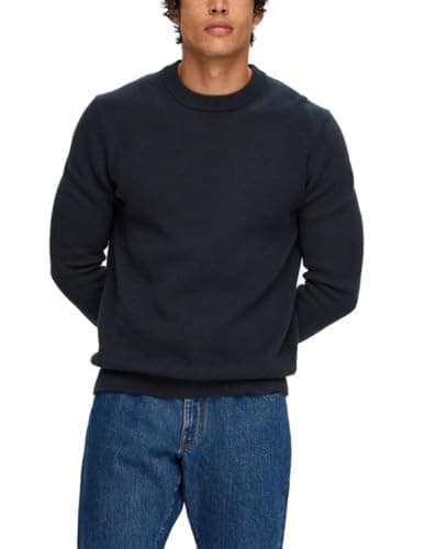 Image of SELECTED HOMME Mens Slhdane Ls Structure Crew Neck Noos Knitted Jumper, Blue, S UK