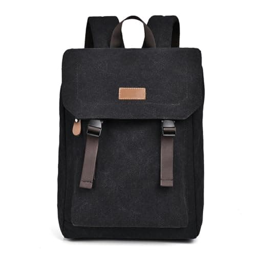 Image of CMZYBBD Schoolbag Canvas Backpack Men,vintage Unisex Casual Backpack Canvas Rucksack Bookbag Satchel Hiking Backpack Travel Outdoor Shouder-black
