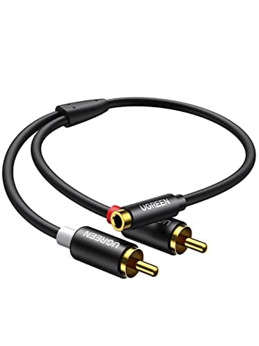 Image of UGREEN RCA to 3.5mm Female Adapter 2 Phono Male Mini Jack Cable Red and White Aux Headphone Stereo Audio Lead Compatible with Hi-Fi Speaker Amplifier AV Receiver Car DJ Mixer Turntable DVD CD Player