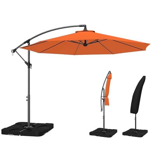 Image of Outsunny 3(m) Garden Banana Parasol Cantilever Umbrella with Crank Handle, Cross Base, Weights and Cover for Outdoor, Hanging Sun Shade, Orange
