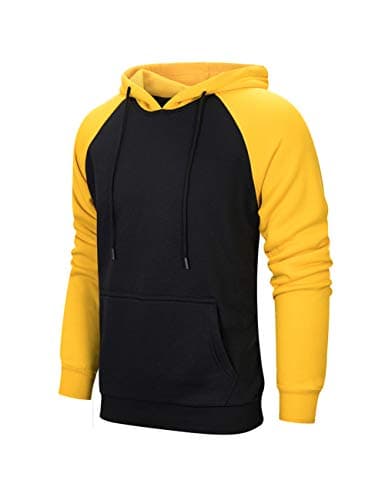 Image of MANLUODANNI Men's Pullover Hoodies Hooded Sweatshirt Patchwork Top Casual Hoody with Kangaroo Pocket Yellow Black M