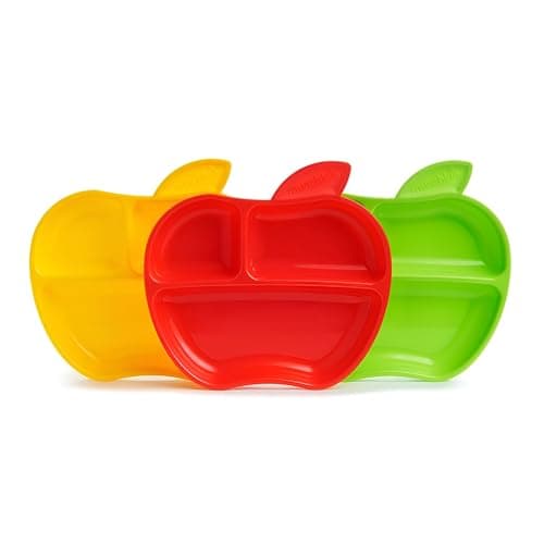 Image of Munchkin Lil' Apple Kids Divided Plates, 3 Pack (Yellow, Red and Green)