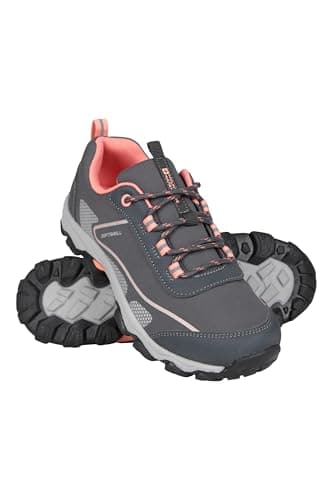 Image of Mountain Warehouse Softshell Kids Shoes - Durable & Breathable Sneakers, Mesh Lined, High Traction - for Spring Summer, Running, Hiking & Outdoors Light Grey Junior Shoe Size 5